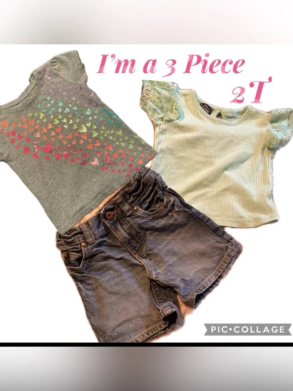 OSHKOSH baby girl 3 Piece Bundle Ruffle sleeve green top w Oshkosh shorts 2T ECU